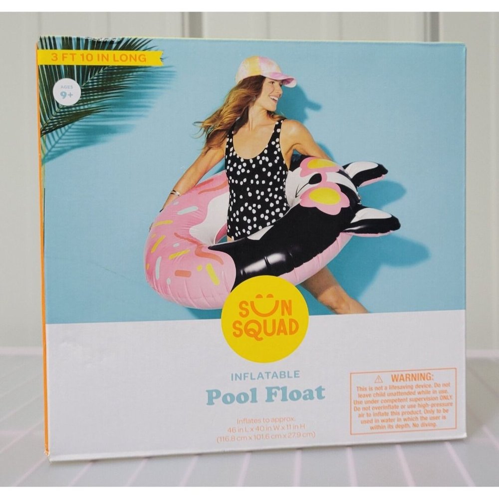 Sun Squad Boxer Puppy & Donut Print 46" x 41" Pool Inflatable Tube Ring Float
